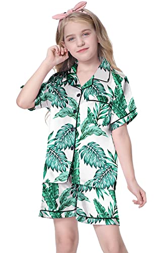 Image of Schbbbta Girls Womens Pajamas, Satin Silky Pjs Set Kids 2Pcs Button-Down Nightwear Sleepwear Gift for Mommy and me