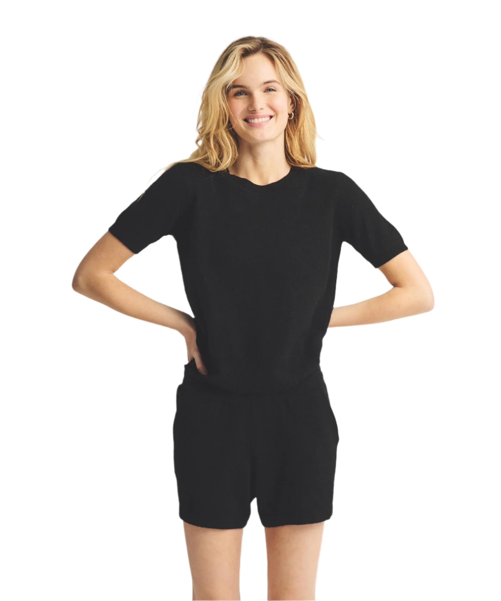Naadam Womens Lightweight Cashmere Short Sleeve Sweater