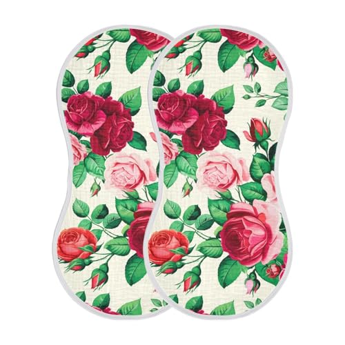 MCHIVER Blooming Roses Foliage Ivory Baby Burp Cloths Cotton Washcloths Super Soft Absorbent Burping Rags for Baby Girl Boys Newborn Towel 4 Pack2