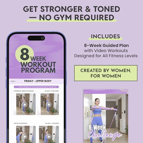 Image of Upgraded Pilates Bar Kit with Resistance Bands (20,30,40,50 Lbs) - Adjustable Pilates Bar Kit for Full Body Workouts - at Home Workout kit for Busy Women - Guided 8 Week Video Program Included