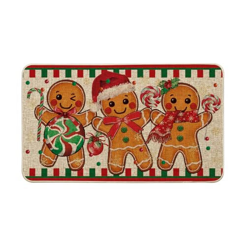 Artoid Mode Candy Gingerbread Man Christmas Doormat Winter Xmas Home Decor Low Profile Switch Rug Door Mat Floor Mat for Indoor Outdoor 17×29 Inch