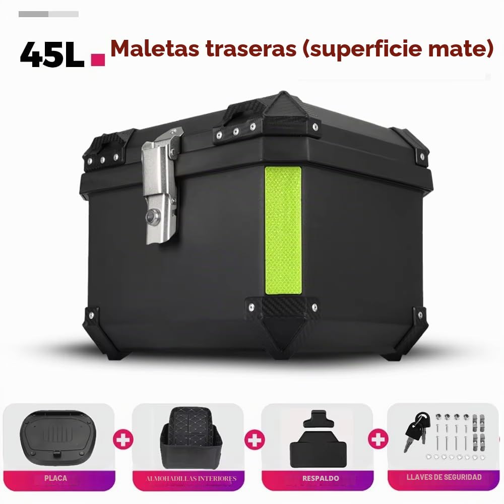 Maletero para Moto, Cierre Universal de Aluminio, con Candado de Seguridad, Impermeable, Maleta de Viaje para Almacenar Casco y Otros Equipos de Equitación (45L)