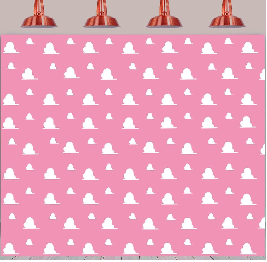 BINQOO 8x6ft Cartoon Pink Sky White Clouds Backdrop Kids Birthday Party Girls Baby Shower Photography Background Photo Studio Props