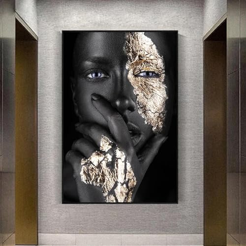 Peinture sur toile art africain noir et or : affiches d'art mural de qualité premium