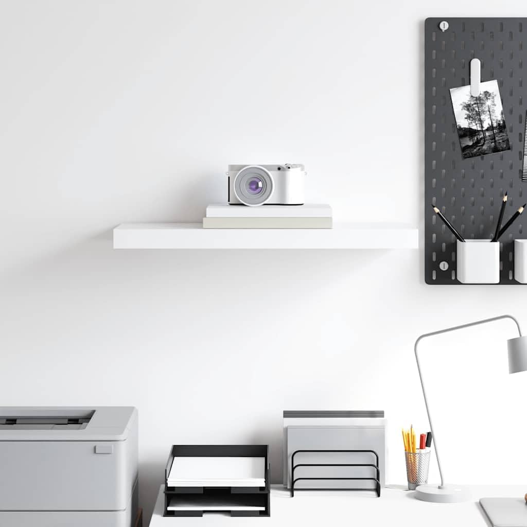 White Floating Wall Shelf, Modern Honeycomb MDF Wood, 23.6" Medium Ledge for Living Room, Bedroom, Bathroom Decor, Easy Mount