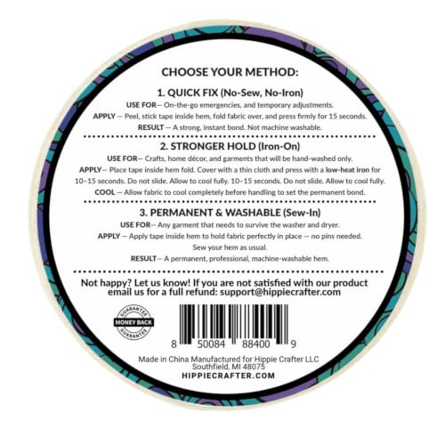 Image of HIPPIE CRAFTER Double Sided Hem Tape No Sew No Iron Sewing Tape for Hemming Curtains Fabric Pants Dress Clothes and More Thin with Strong Adhesive Removable 1 Inch x 100FT