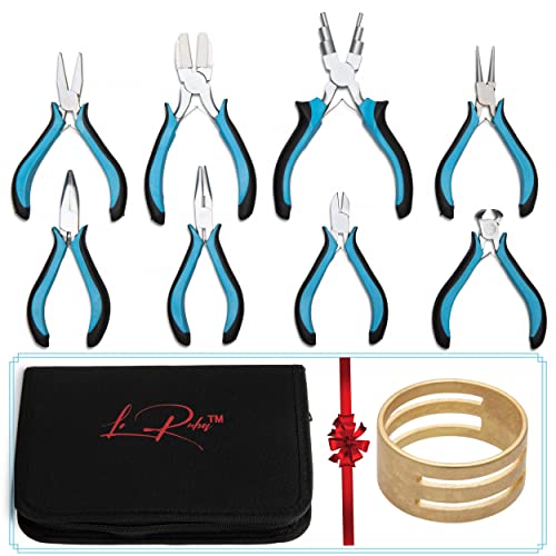 LO RUBA New Improved 8 Piece Jewelry Making Pliers Set, Beading & Jewelry Tools For Wire Wrapping, Cutting, Straightening, Shaping & Crimping, Pliers For Jewelry Making with Zipper Case & Jump Ring