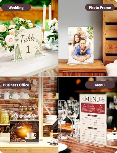 Image of NEILL Acrylic Sign Holder T Shape, Size-A5(5.8 inchx8.3 inch), Pack of 4 Pcs, Double Sided Portrait Display Stand Table Top Perfect for Restaurants, Promotions, Classroom