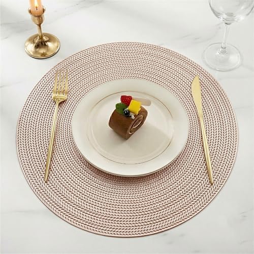 Image of Yellow Weaves 2 Pcs PVC Hollow Woven Design Table Placemat, Dining Table Mat, Anti-Skid, Washable, Dining, Kitchen, Restaurant Table Set Easy to Clean, Durable (Hollow Rose Gold)
