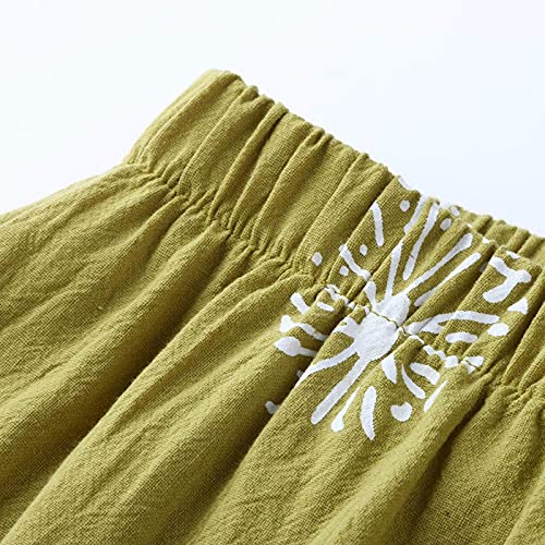 Image of Cotton Linen Capri Pants for Women 2025 Casual Printed Cropped Palazzo Pants Elastic Waist Lounge Baggy Trousers