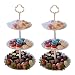 2 Pcs Set 3 Tier Dessert Stand Fruit Plate Plastic White Cup Cakes Cupcakes Desserts Fruits Candy Buffet Serving Tray Food Display for Wedding Baby Shower Home Birthday Tea Party Decoration Round