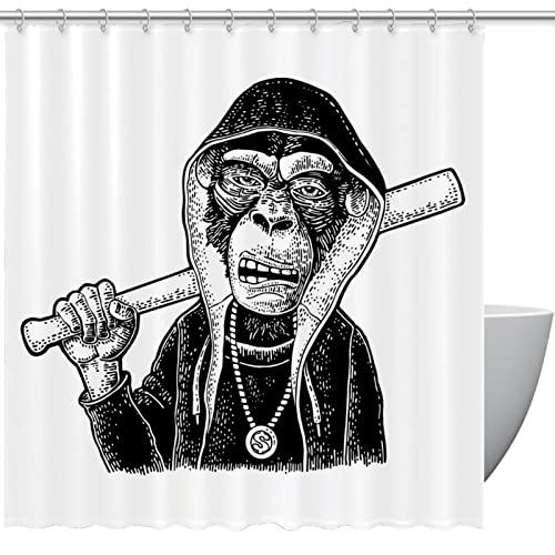 Rideau de douche singe noir et blanc 183 cm en tissu imperméable supérieur - 2