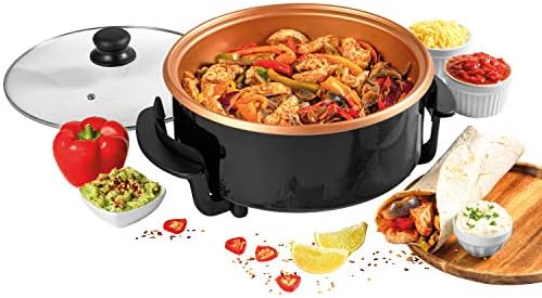 Giles & Posner EK4247 Electric Cooking Pan, 1500W Multicooker, Electric Skillet, Family Multi Meal Maker for Pasta, Curries, Fajitas,32cm Copper Non-Stick Cooking Plate with Detachable Thermostat