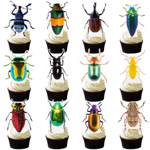 CANDY CHEF 48Pcs Multicolor Beetle Cupcake Toppers - Bug Themed
