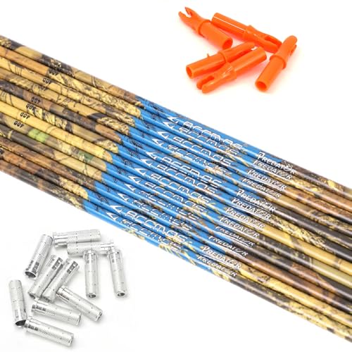 PHILOCS 12pc 28-Inch 350-Spine Arrow Shafts DIY Kits Set Camo Painting Targeting Hunting Carbon Arrow Shaft Tube Rod for Compound Bow Recurve Bow Adult Youth Archery with Inserts Orange Nocks