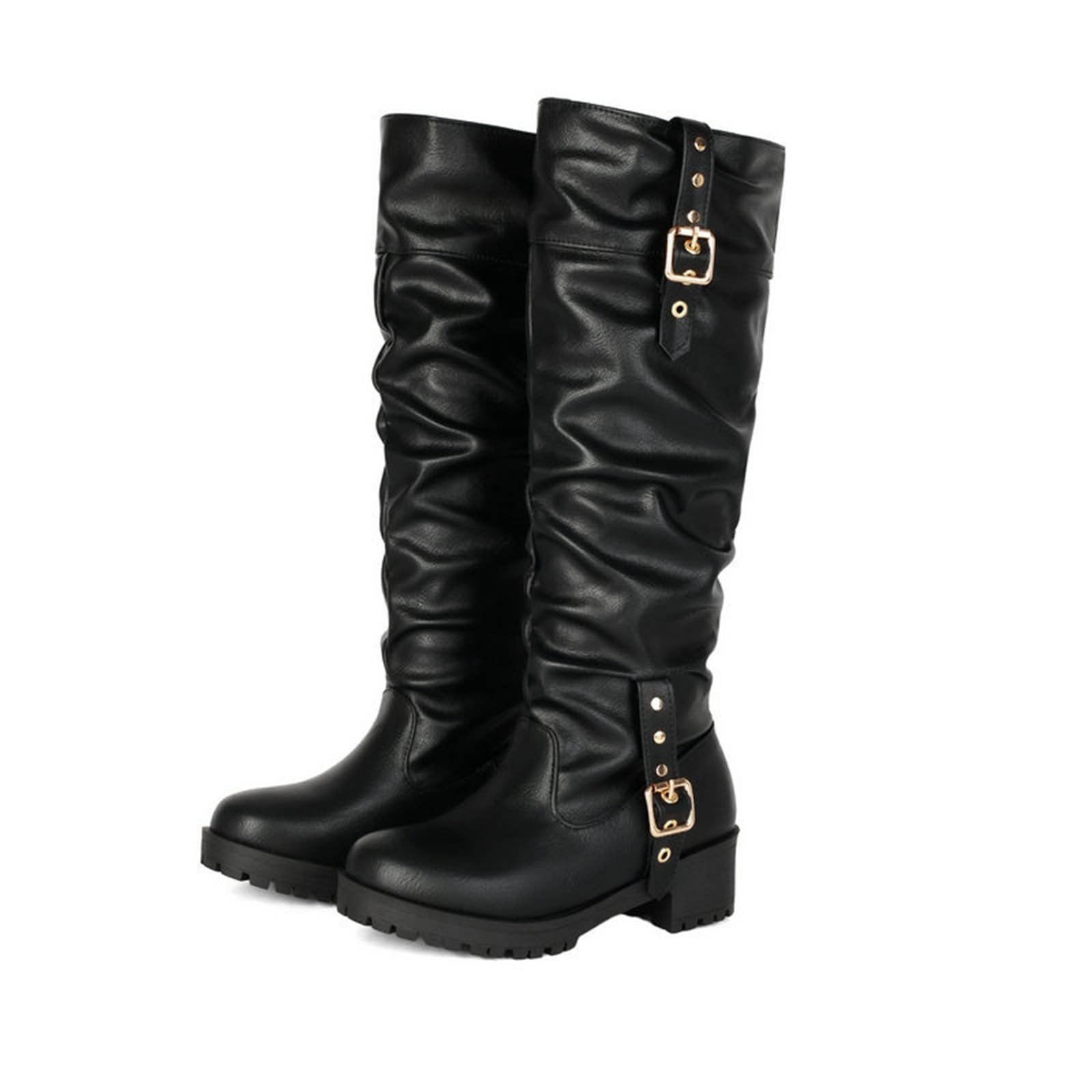 Générique Halloween Bottes Hautes pour Femme Style Britannique à Semelle Plate Repliable Chaussures Tendance pour Toutes parfaites pour Un décontracté ou Festif