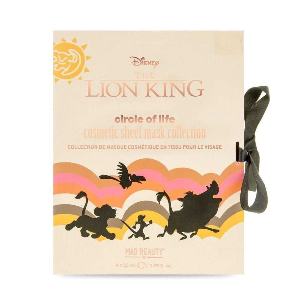 The Lion King Cosmetic Face Sheet Mask Set x4 Disney | Mad Beauty | Timon, Pumbaa, Scar, Simba Characters | Cute &Fun with Fruit Fragrance | Gift for Men & Women