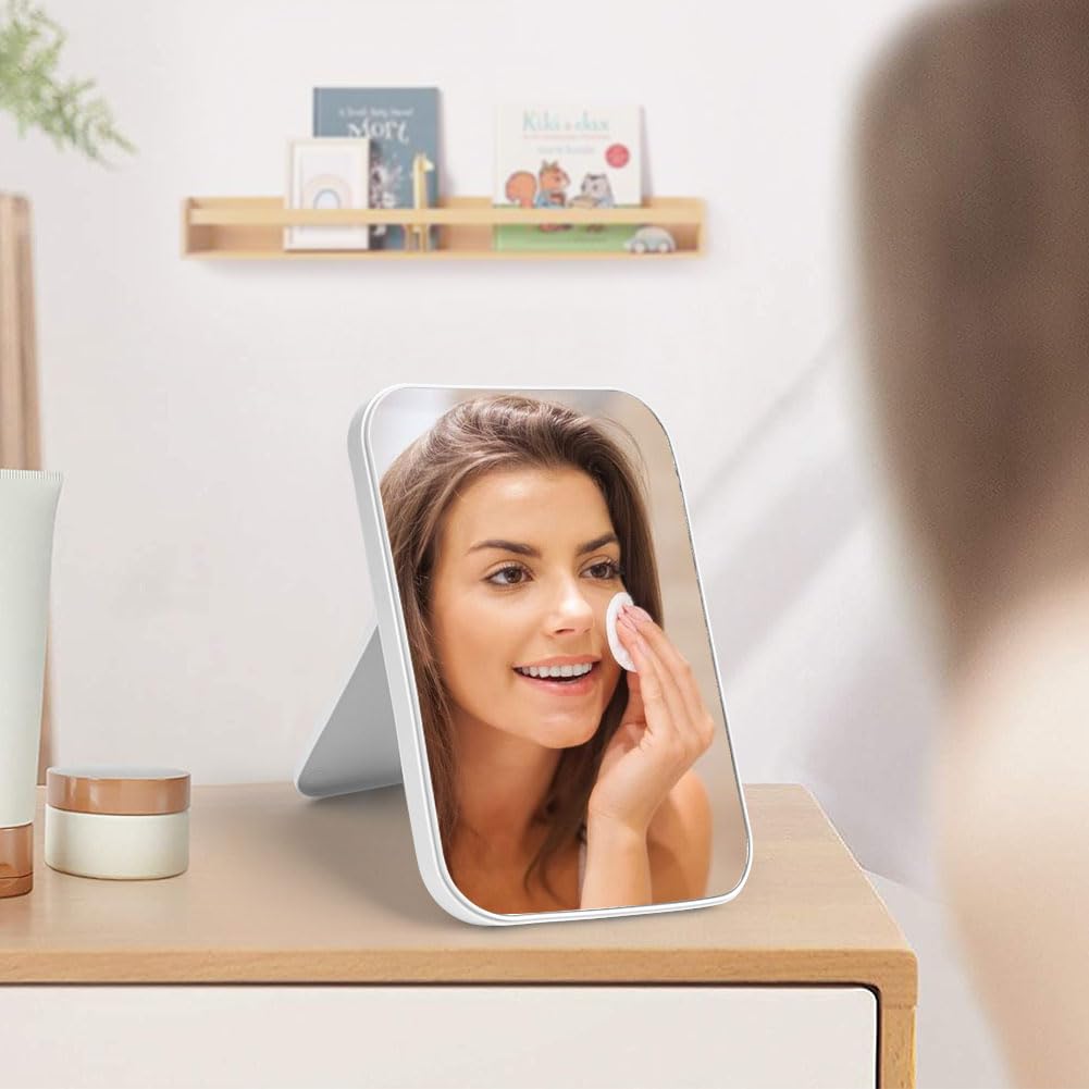 Miroir Super HD 20x13.4 cm Pliable Portable Maquillage Support Blanc