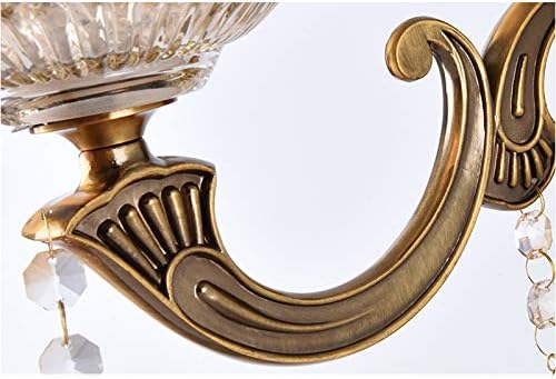 LITFAD Clear Flower Wall Light with Crystal 2 Head Vintage Style Glass Sconce Light Retro Decoration Wall Mount Light Wall Lamp in Antique Brass for Hotel Bedside Living Room Restaurant