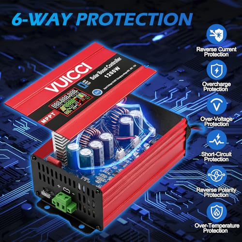 Image of 30A Boost MPPT Solar Charge Controller 1200W | 12-60V to 48V /60V /72V Step-Up | LiFePO4 /Ternary Lithium /Lead-Acid /AGM /Gel | Color LCD | 99% Tracking | RV Golf Cart Off-Grid | 1-Year Warranty