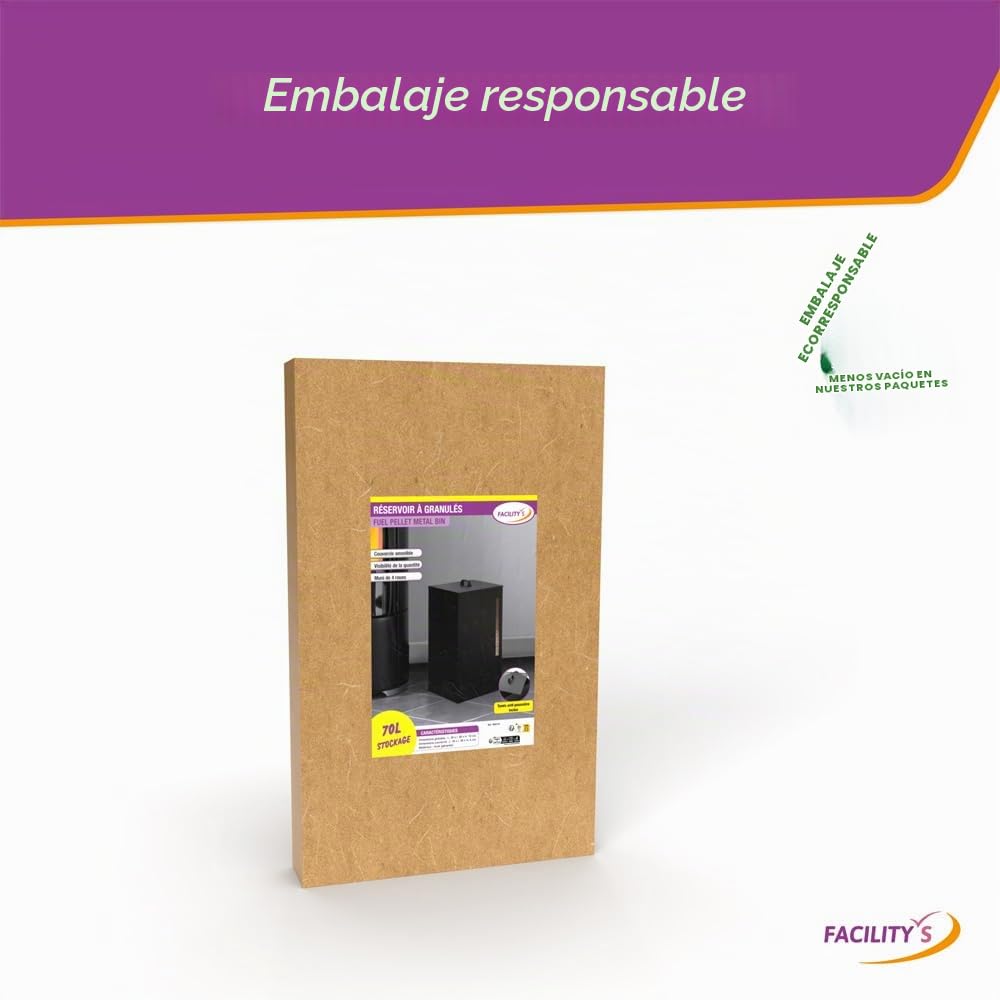 FACILITYS - Depósito de Pellets Granulados Leña con Ruedas 36 x 36 x 76 cm - Volumen 70 L, 45 kg - Caja Almacenamiento Pellets de Madera Granulados Diseño - Transporte Fácil