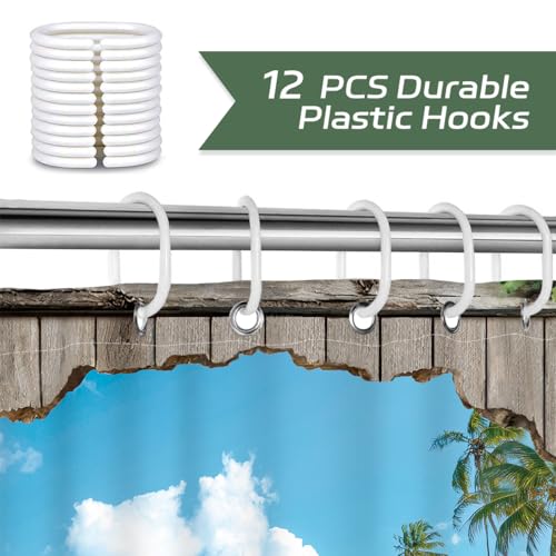 Dazzlewall Beach Barn Door Shower Curtain with 12 Hooks, 72x72 in by Dazzlewall - Used condition - Image 5