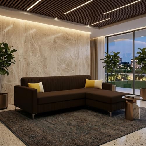 Image of SOCOZI Anton 5 Seater L Shape Sofa Set with Movable Ottoman | Flexible Layout | Soft Velvet Suede Fabric | Modern Design | Plush Comfort Cushions for Living Room (Dark Brown)