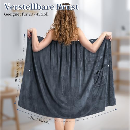 Serviette de bain femme ajustable avec boutons et poches en microfibre - 3