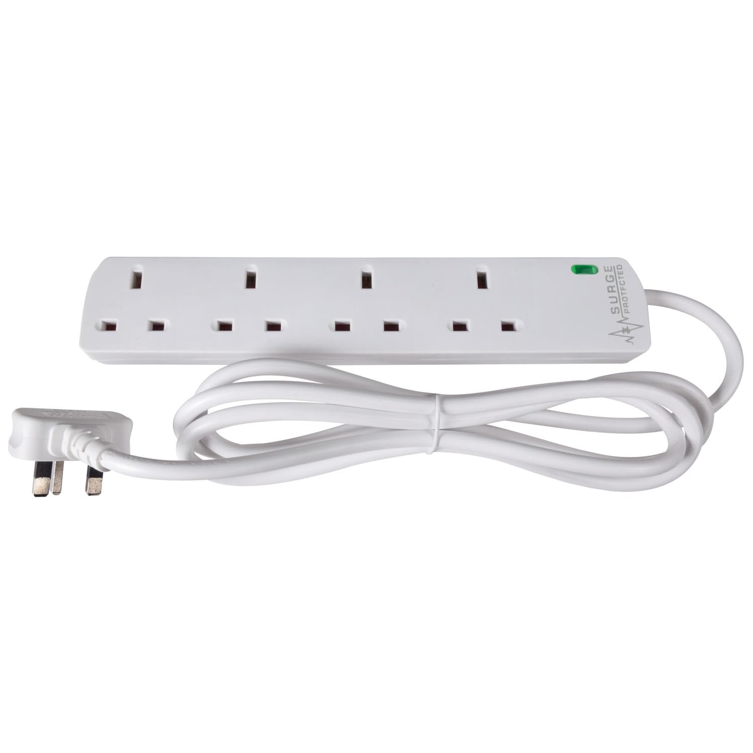 4 Gang Surge Protected UK Mains Power Extension Strip 2m Lead