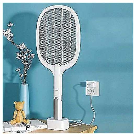 RYLAN Mosquito Killer Racket Rechargeable Handheld Electric Fly Swatter Mosquito Killer Racket Bat with UV Light Lamp Racket USB Charging Base, Electric Insect Killer-- (White)
