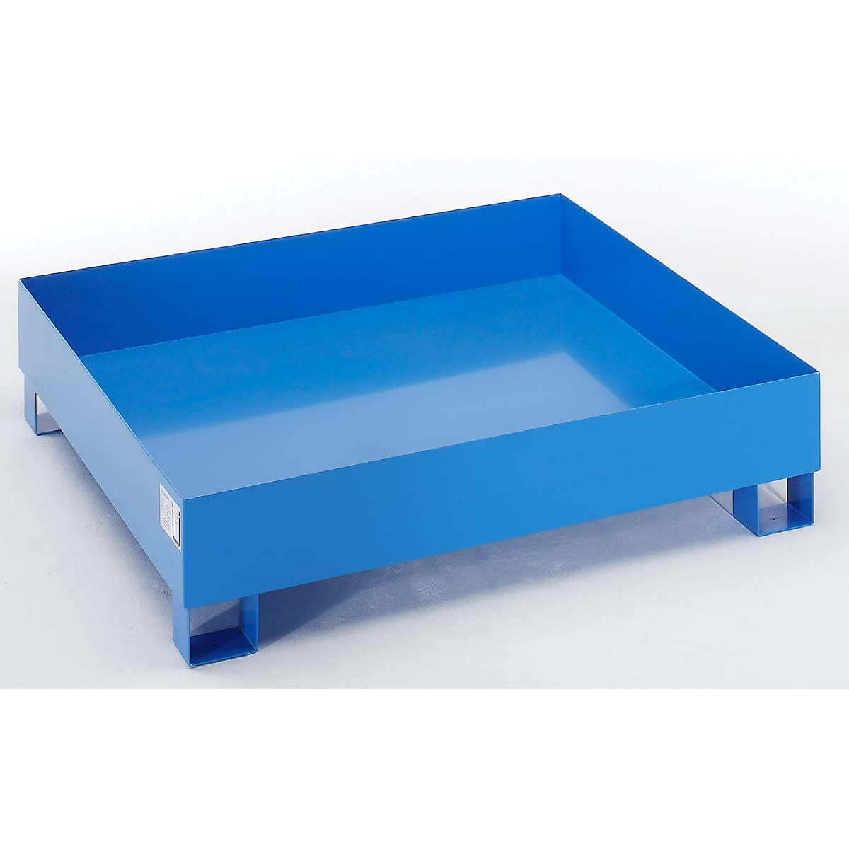 eurokraft | Stahl-Auffangwanne für 200-l-Fässer | LxBxH 1200 x 1200 x 285 mm | ohne Zulassung | Blau pulverbeschichtet | mit Gitterrost