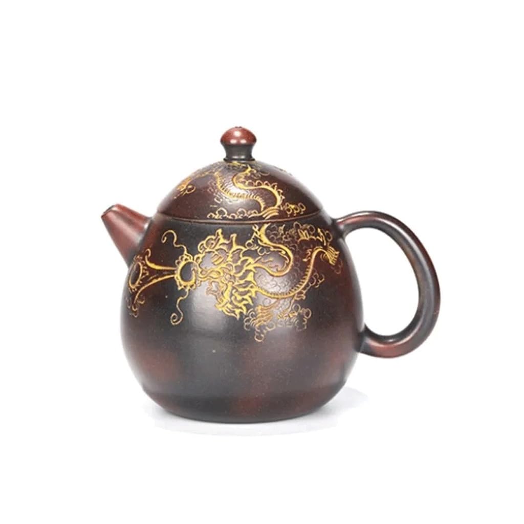 TYUHDUYUR 220ml Chinese Handmade Clay Teapot Retro Tea Pot Home Zisha Kettle Tea Set Gifts (White Dinosaur Doodle4)