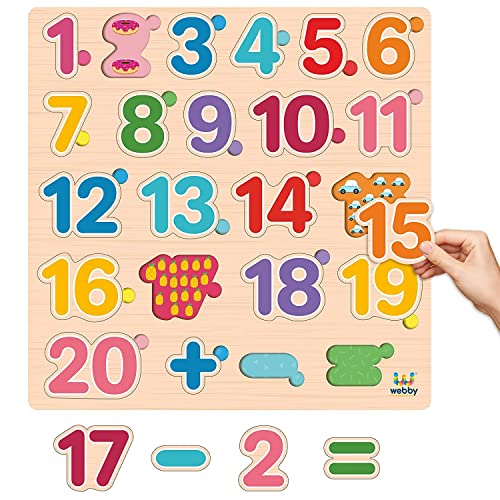 Image of Webby Wooden Numbers Counting Montessori Educational Pre-School Puzzle Board Toy for Boys and Girls