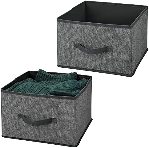 mDesign Set of 2 Fabric Storage Bins  Synthetic Fabric Storage Cubes  Storage Boxes for Clothing, Cosmetics, Toys  Charcoal Grey/Black