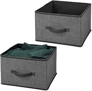 mDesign Set of 2 Fabric Storage Bins  Synthetic Fabric Storage Cubes  Storage Boxes for Clothing, Cosmetics, Toys  Charcoal Grey/Black
