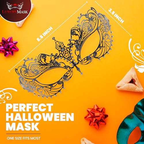 Image of Masquerade Mask for Women with Rhinestones - Elegant Metal Half Face Mask for Masquerade Parties, Mardi Gras, & Themed Events