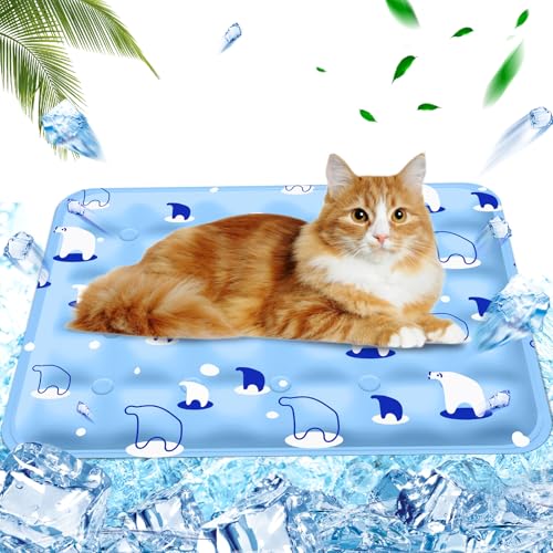 AHYDFSR Tappetino Refrigerante Animali Domestici, Tappetino Rinfrescante per Cani e Gatti, Tappetino Refrigerante Per Gatti Iniezione D'acqua, 40x50cm,M,Orso polare azzurro chiaro