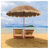 Material duradero: la sombrilla de playa hawaiana está hecha de césped artificial PP + tejido de poliéster, retardante de llama, protector solar, respetuoso con el medio ambiente y duradero