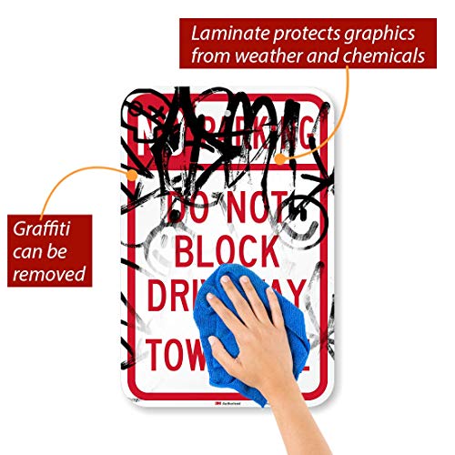Image of SmartSign - T1-1099-HI 12x18 No Parking - Do Not Block Driveway, Tow Zone Sign By | 12 inch x 18 inch 3M High Intensity Grade Reflective Aluminum Red on White