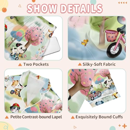 senya Animals on A Bicycle Satin Summer Pajama Sets Silk Short Sleeve Button Down Sleepwear3
