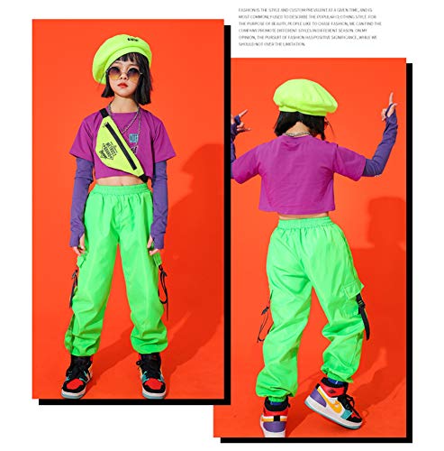Girls Jogger Cargo Pants With Pocket Bright Street Hip Hop Dance Trousers For Kids Hiking Clothing (Green, 6-7) #TOP4