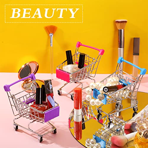 Hotop 3 Pieces Mini Shopping Cart Small Supermarket Cart Handcart Shopping Utility Cart Kids Metal Shopping Cart Mode Storage Shopping Carts (Rose Red, Purple, Light Blue) #TOP5