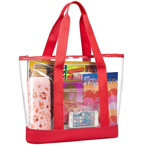Image of Handy Laundry Clear Tote Bag - Zipper Closure, Long Shoulder Strap, Fabric Trimming.