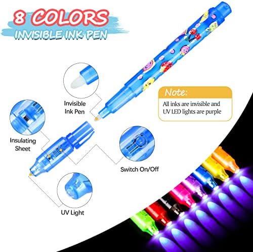 Invisible Ink Pen for Kids, Birthday Party Favors for Girls Boys, Spy Pens with UV Light Secret Message Magic Markers, Goody Bag Stuffers Toys for 4-12 Year Old Girls Boys Gift (8PCS) — view 2