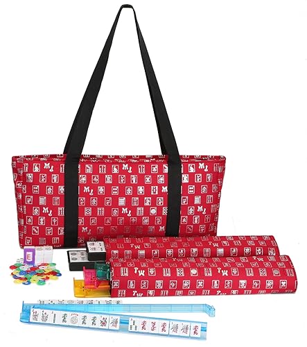 Mah Jongg Direct Red & Silver MJ Designer Logo Soft Replacement Case, Includes Two Matching Wraps and a Bonus Bag, (Replacement Soft Case Only - Tiles, Trays, Racks and Pushers not Included)