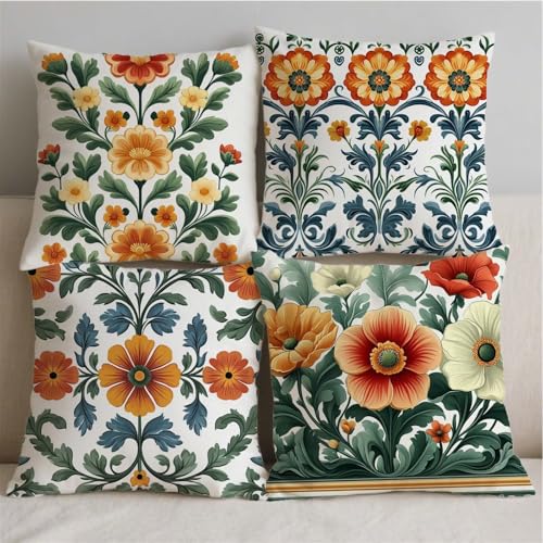 Housse coussin extérieur fleurs imperméable 50x50 taie oreiller lin - 3