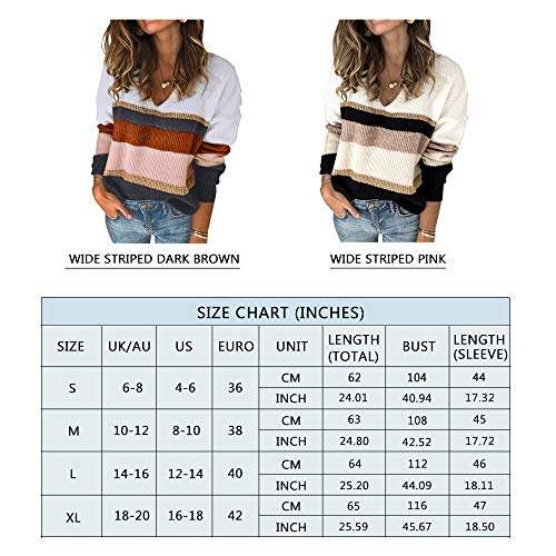 Prettygarden Women's Fashion Long Sleeve Striped Color Block Knitted Sweater Crew Neck Loose Pullover Jumper Tops (Wide Striped Pink,Small) #TOP5