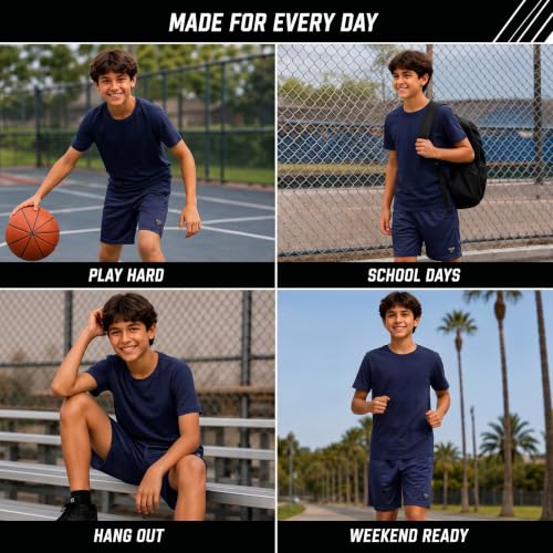 Image of AEROPOSTALE Boys Shorts Set 4 Piece Shirts & Mesh Basketball Shorts | Soft Breathable Fabric, Relaxed Fit, Quick-dry Mesh, Moves With Active Play, Layers Easily, Machine Washable