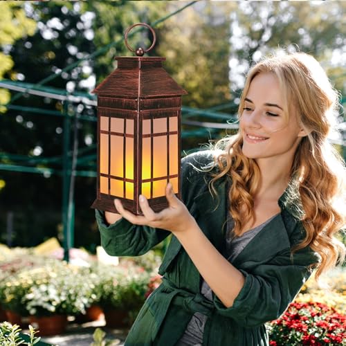 18" Glass Solar Lanterns Outdoor Waterproof, Large Solar Flickering Flame Lantern, Outdoor Lantern Decorative Metal Garden Light for Patio Garden Backyard Outside Tabletop Decor Birthday Gift Grandma by anyperfect - Image 8