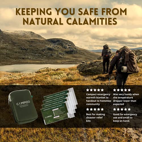 Campizo 4 Pack Emergency Blankets - Thermal Blanket, Space Blanket, Mylar Blanket, Survival Blanket, Foil Blanket, Designed By Nasa, Extra Large And Wide For Camping, Hiking, Marathon, (Army Green) #TOP7
